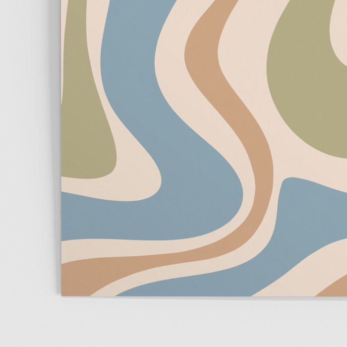 Retro Liquid Swirl Abstract Pattern in Muted Green Blue Apricot Cream Poster Gallery Image 3