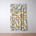 Retro Liquid Swirl Abstract Pattern in Muted Green Blue Apricot Cream Window Curtain Gallery Image 3