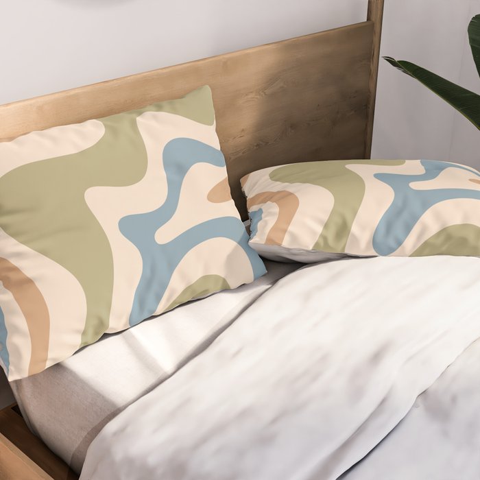 Retro Liquid Swirl Abstract Pattern in Muted Green Blue Apricot Cream Pillow Sham Gallery Image 2
