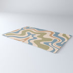 Retro Liquid Swirl Abstract Pattern in Muted Green Blue Apricot Cream Rug Gallery Image 3