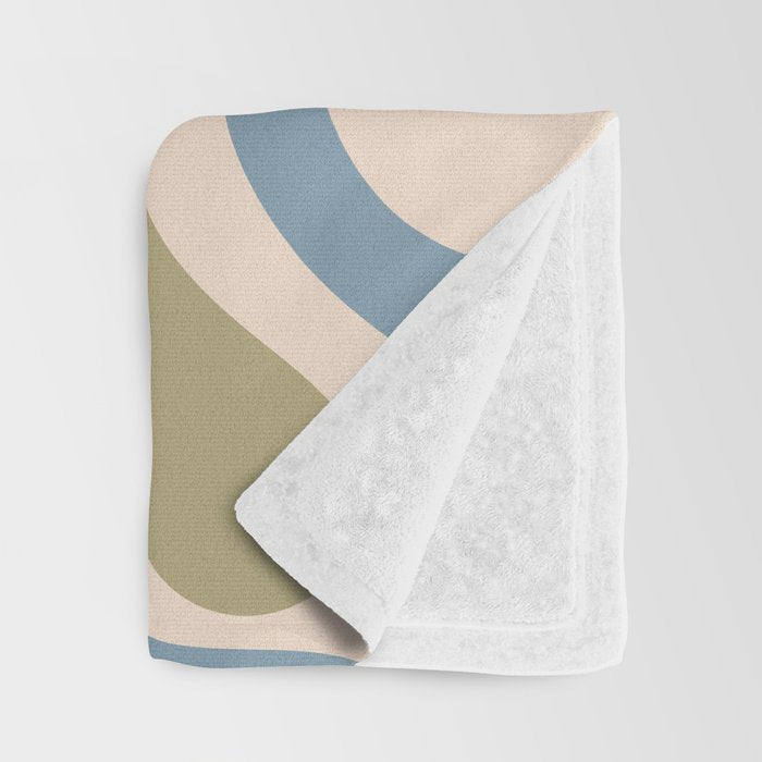 Retro Liquid Swirl Abstract Pattern in Muted Green Blue Apricot Cream Throw Blanket Gallery Image 3