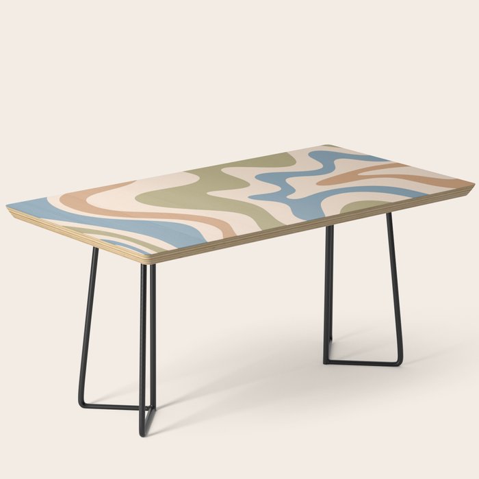 Retro Liquid Swirl Abstract Pattern in Muted Green Blue Apricot Cream Coffee Table Gallery Image 1