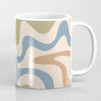 Retro Liquid Swirl Abstract Pattern in Muted Green Blue Apricot Cream Coffee Mug Gallery Image 1