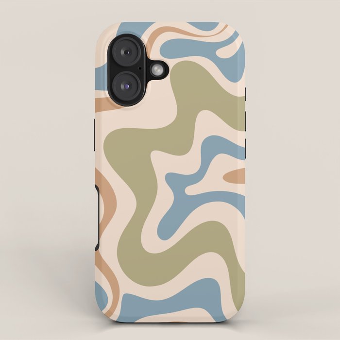 Retro Liquid Swirl Abstract Pattern in Muted Green Blue Apricot Cream iPhone Case Gallery Image 1