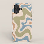 Retro Liquid Swirl Abstract Pattern in Muted Green Blue Apricot Cream iPhone Case Gallery Image 1