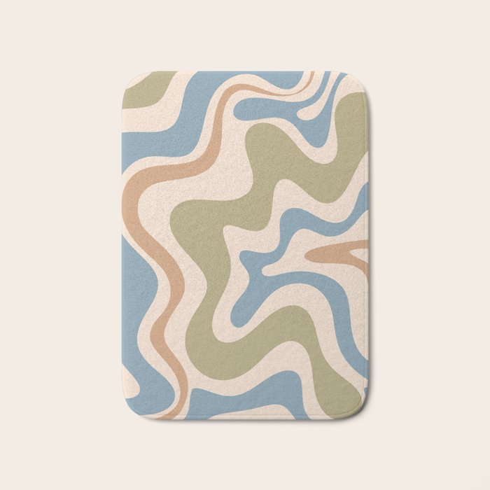 Retro Liquid Swirl Abstract Pattern in Muted Green Blue Apricot Cream Bath Mat Gallery Image 1