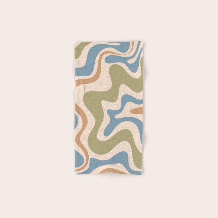 Retro Liquid Swirl Abstract Pattern in Muted Green Blue Apricot Cream Bath Towel Gallery Image 1