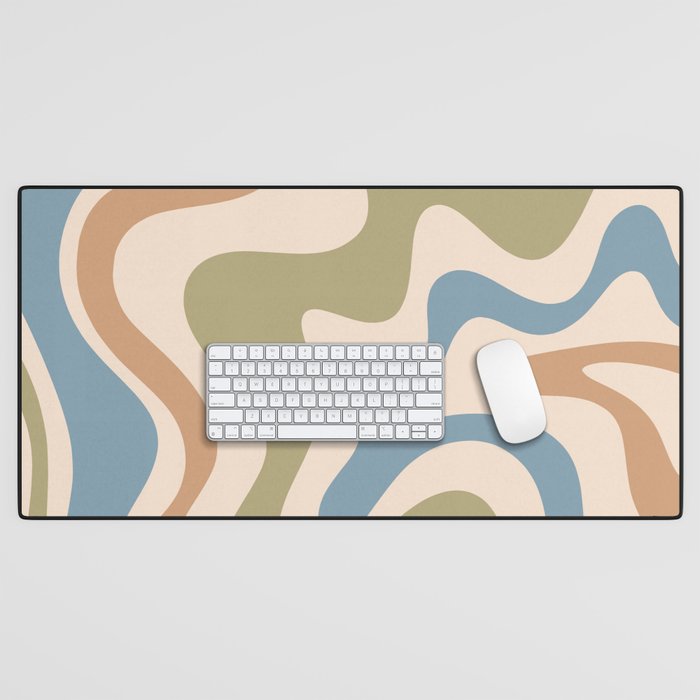 Retro Liquid Swirl Abstract Pattern in Muted Green Blue Apricot Cream Desk Mat Gallery Image 1