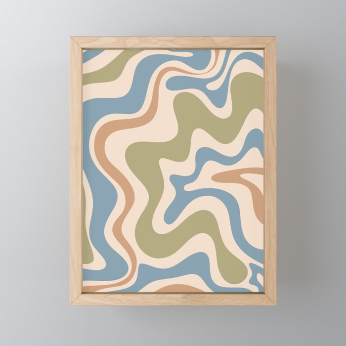 Retro Liquid Swirl Abstract Pattern in Muted Green Blue Apricot Cream Mini Art Print Gallery Image 1