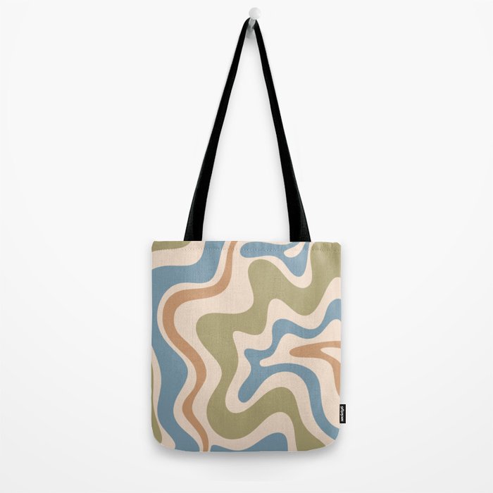 Retro Liquid Swirl Abstract Pattern in Muted Green Blue Apricot Cream Tote Bag Gallery Image 2