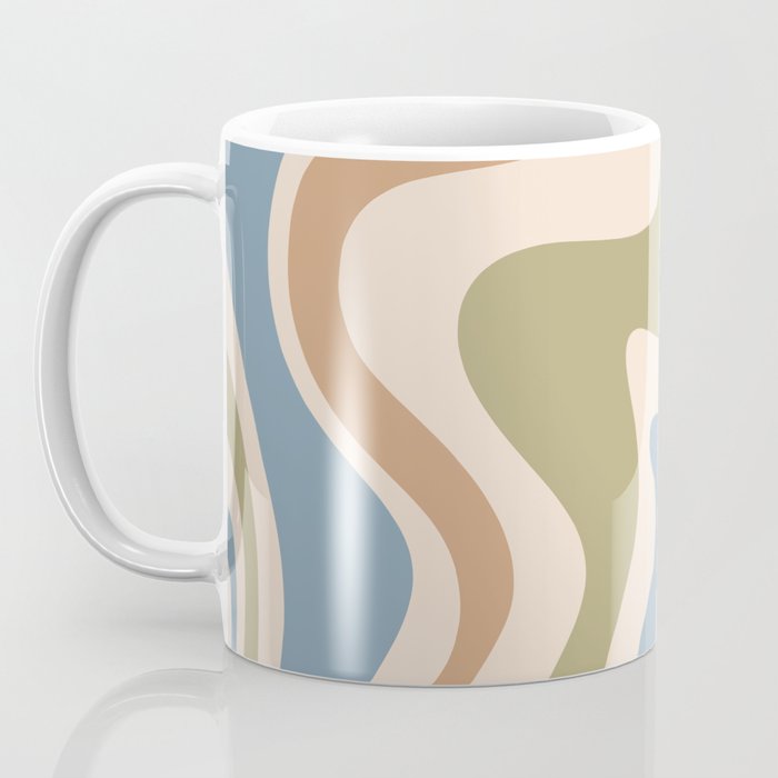 Retro Liquid Swirl Abstract Pattern in Muted Green Blue Apricot Cream Coffee Mug Gallery Image 3