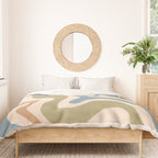 Retro Liquid Swirl Abstract Pattern in Muted Green Blue Apricot Cream Duvet Cover Gallery Image 3