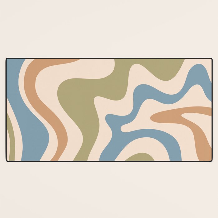 Retro Liquid Swirl Abstract Pattern in Muted Green Blue Apricot Cream Desk Mat Gallery Image 3