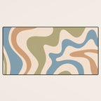 Retro Liquid Swirl Abstract Pattern in Muted Green Blue Apricot Cream Desk Mat Gallery Image 3
