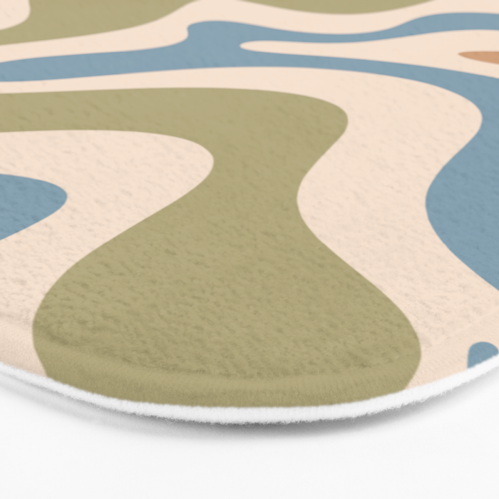 Retro Liquid Swirl Abstract Pattern in Muted Green Blue Apricot Cream Bath Mat Gallery Image 3