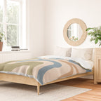 Retro Liquid Swirl Abstract Pattern in Muted Green Blue Apricot Cream Duvet Cover Gallery Image 2