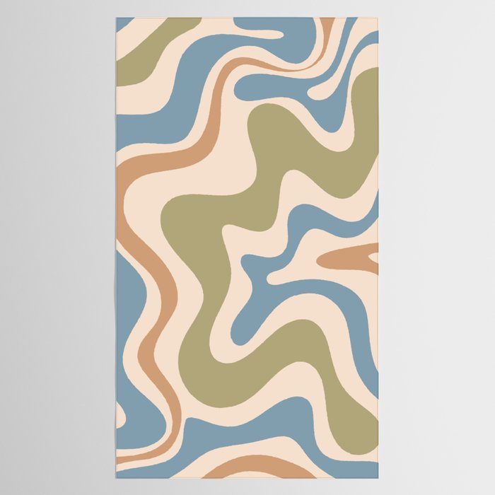 Retro Liquid Swirl Abstract Pattern in Muted Green Blue Apricot Cream Tablecloth Gallery Image 2