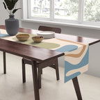 Retro Liquid Swirl Abstract Pattern in Muted Green Blue Apricot Cream Table Runner Gallery Image 2