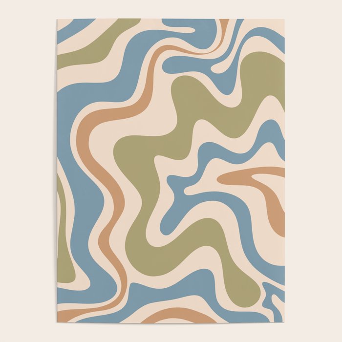 Retro Liquid Swirl Abstract Pattern in Muted Green Blue Apricot Cream Poster Gallery Image 4