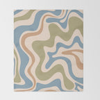Retro Liquid Swirl Abstract Pattern in Muted Green Blue Apricot Cream Throw Blanket Gallery Image 2