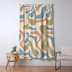 Retro Liquid Swirl Abstract Pattern in Muted Green Blue Apricot Cream Window Curtain Gallery Image 5