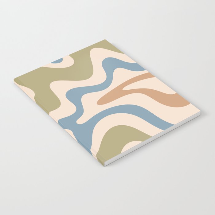 Retro Liquid Swirl Abstract Pattern in Muted Green Blue Apricot Cream Notebook Gallery Image 2