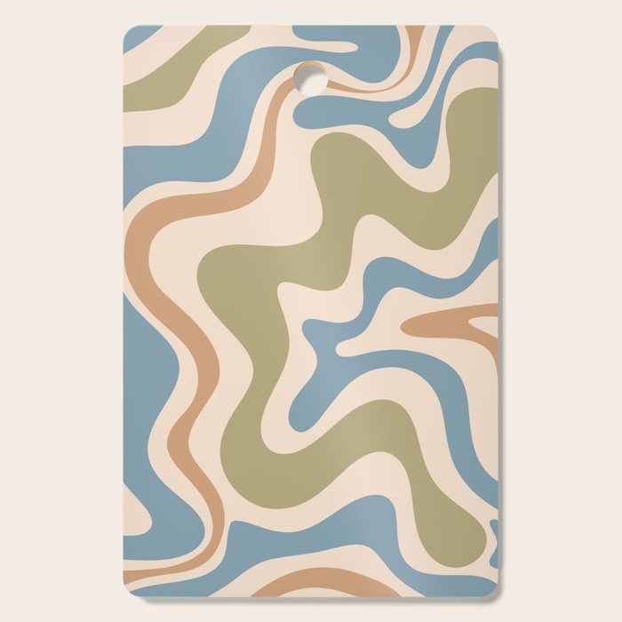 Retro Liquid Swirl Abstract Pattern in Muted Green Blue Apricot Cream Cutting Board Gallery Image 1