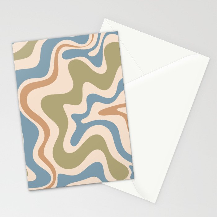 Retro Liquid Swirl Abstract Pattern in Muted Green Blue Apricot Cream Stationery Card Gallery Image 2