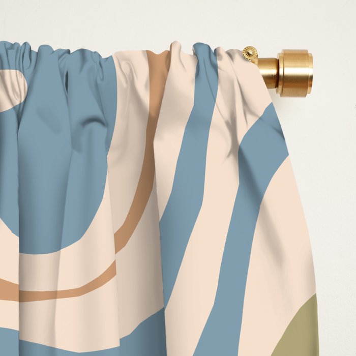 Retro Liquid Swirl Abstract Pattern in Muted Green Blue Apricot Cream Window Curtain Gallery Image 2