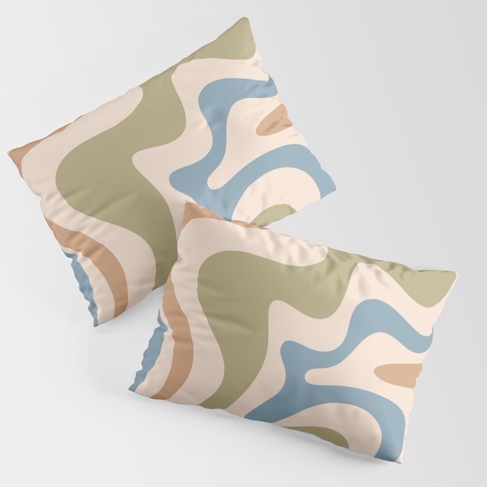Retro Liquid Swirl Abstract Pattern in Muted Green Blue Apricot Cream Pillow Sham Gallery Image 3