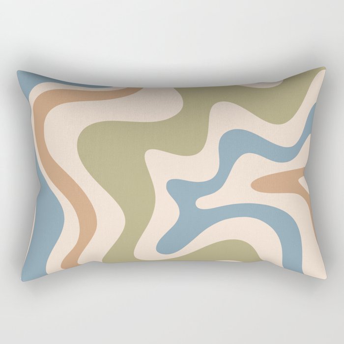 Retro Liquid Swirl Abstract Pattern in Muted Green Blue Apricot Cream Rectangular Pillow Gallery Image 1