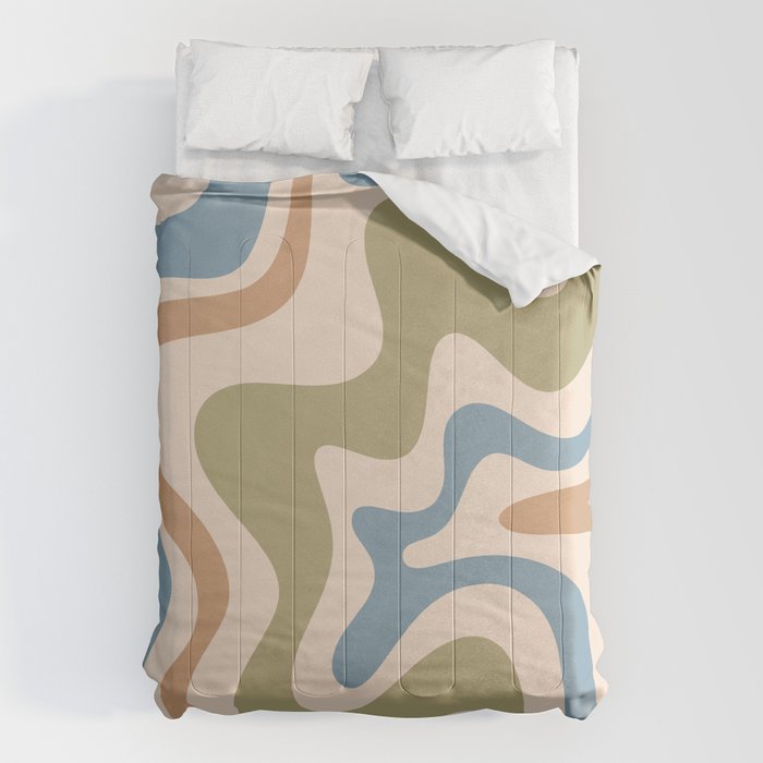 Retro Liquid Swirl Abstract Pattern in Muted Green Blue Apricot Cream Comforter Gallery Image 1