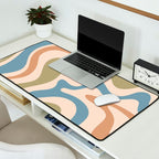 Retro Liquid Swirl Abstract Pattern in Muted Green Blue Apricot Cream Desk Mat Gallery Image 2