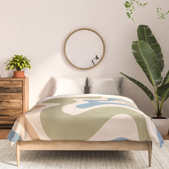 Retro Liquid Swirl Abstract Pattern in Muted Green Blue Apricot Cream Comforter Gallery Image 3