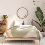 Retro Liquid Swirl Abstract Pattern in Muted Green Blue Apricot Cream Comforter Gallery Image 3