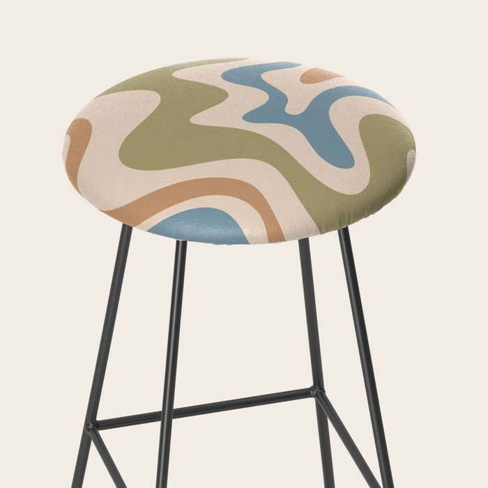 Retro Liquid Swirl Abstract Pattern in Muted Green Blue Apricot Cream Stool Gallery Image 2