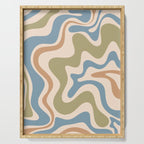 Retro Liquid Swirl Abstract Pattern in Muted Green Blue Apricot Cream Serving Tray Gallery Image 1