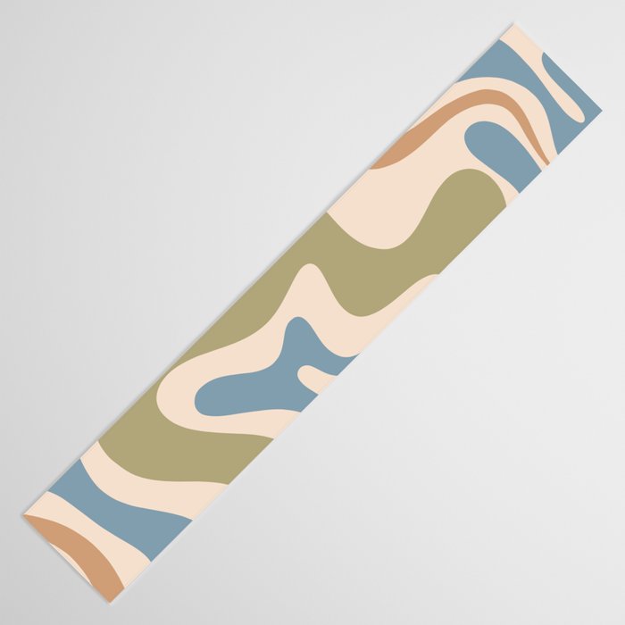 Retro Liquid Swirl Abstract Pattern in Muted Green Blue Apricot Cream Table Runner Gallery Image 3