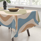 Retro Liquid Swirl Abstract Pattern in Muted Green Blue Apricot Cream Tablecloth Gallery Image 3