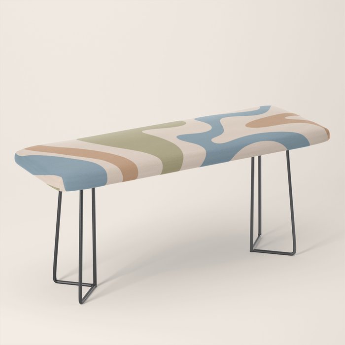 Retro Liquid Swirl Abstract Pattern in Muted Green Blue Apricot Cream Bench Gallery Image 1