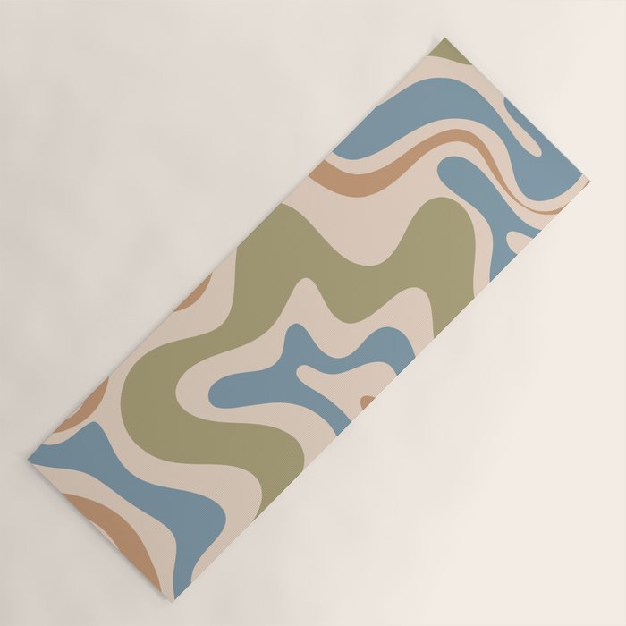 Retro Liquid Swirl Abstract Pattern in Muted Green Blue Apricot Cream Yoga Mat Gallery Image 1