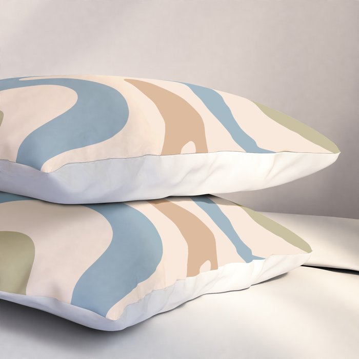 Retro Liquid Swirl Abstract Pattern in Muted Green Blue Apricot Cream Pillow Sham Gallery Image 3