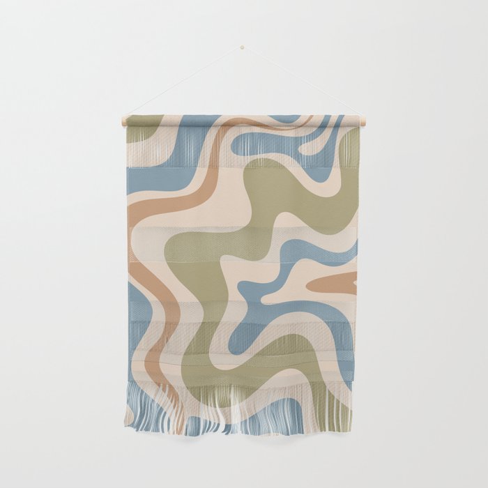 Retro Liquid Swirl Abstract Pattern in Muted Green Blue Apricot Cream Wall Hanging Gallery Image 1