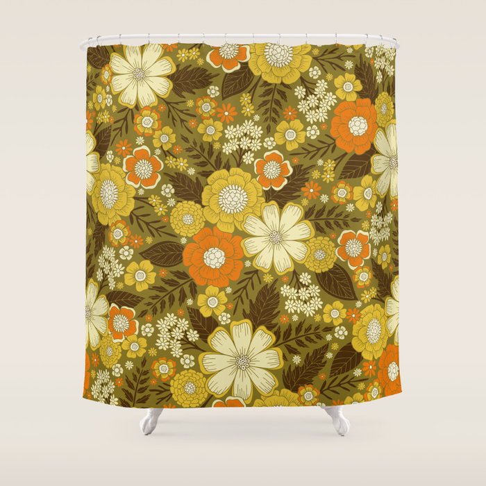 1970s Retro/Vintage Floral Pattern Shower Curtain Gallery Image 1