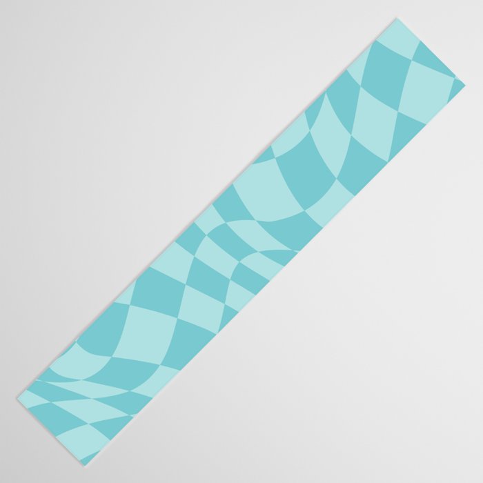 Warped Checkered Pattern in Aqua Blue, Wavy Checkerboard Table Runner Gallery Image 3