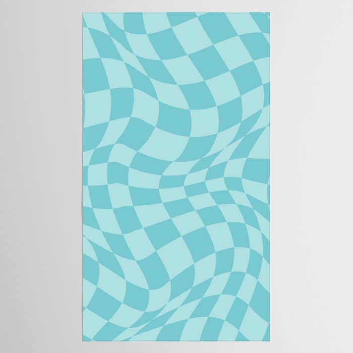 Warped Checkered Pattern in Aqua Blue, Wavy Checkerboard Tablecloth Gallery Image 2