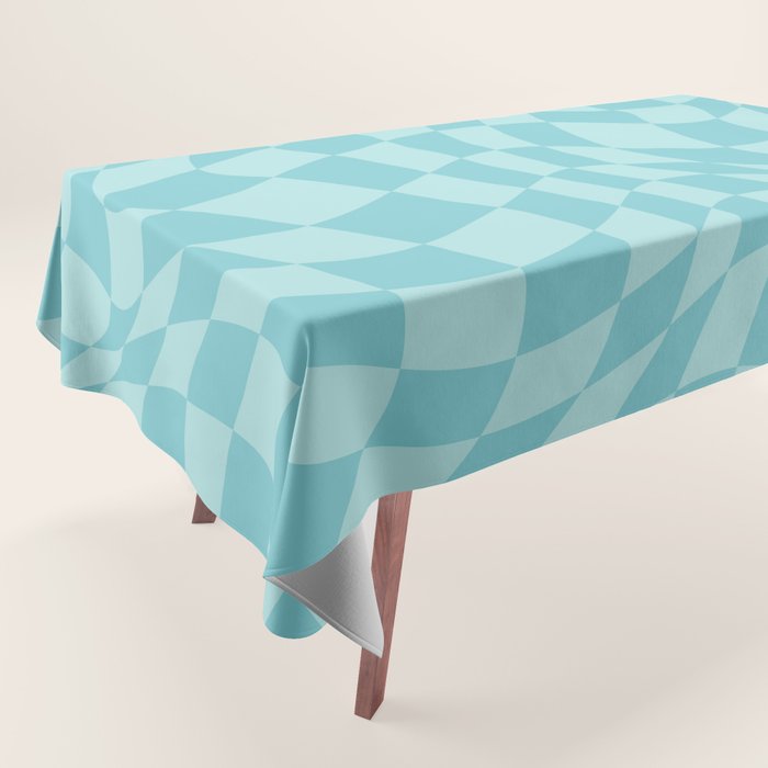 Warped Checkered Pattern in Aqua Blue, Wavy Checkerboard Tablecloth Gallery Image 1