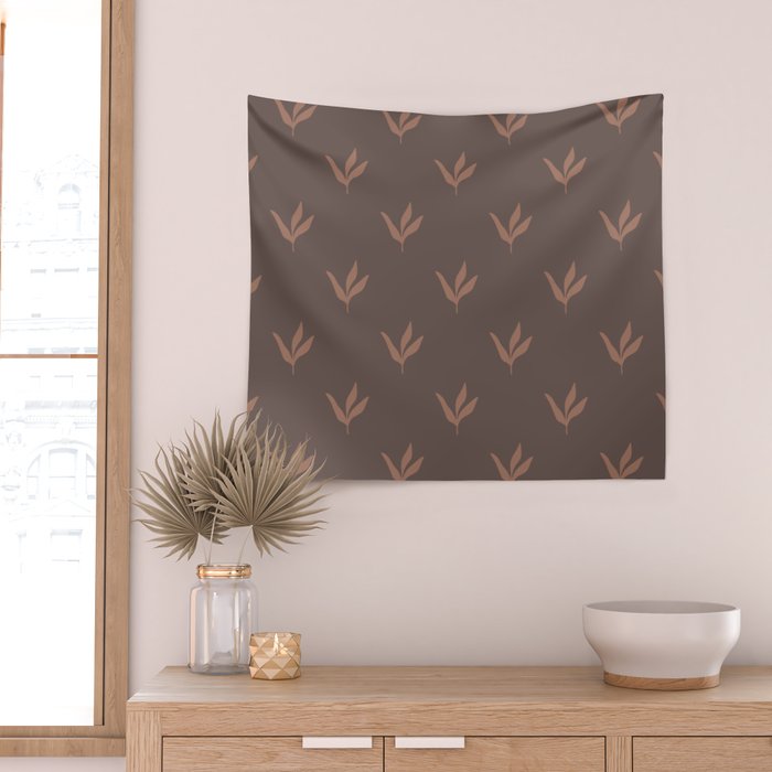 Modern Leafy Pattern - mocha mousse Wall Tapestry Gallery Image 2