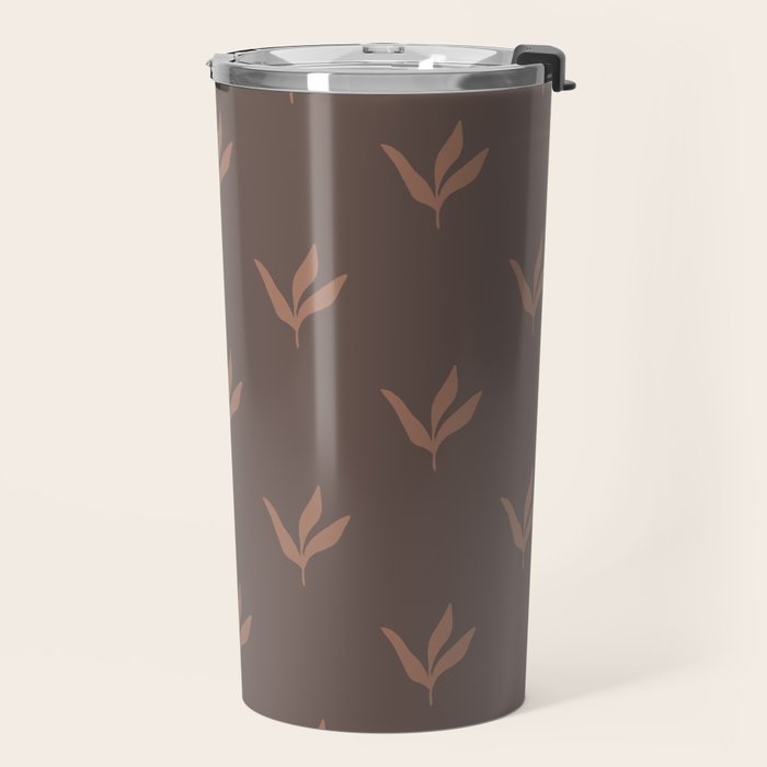 Modern Leafy Pattern - mocha mousse Travel Mug Gallery Image 2