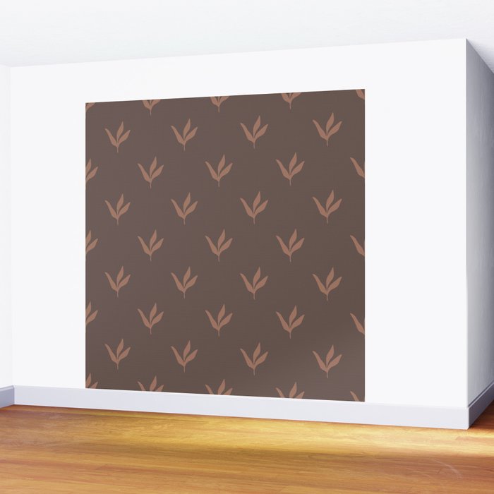 Modern Leafy Pattern - mocha mousse Wall Mural Gallery Image 2